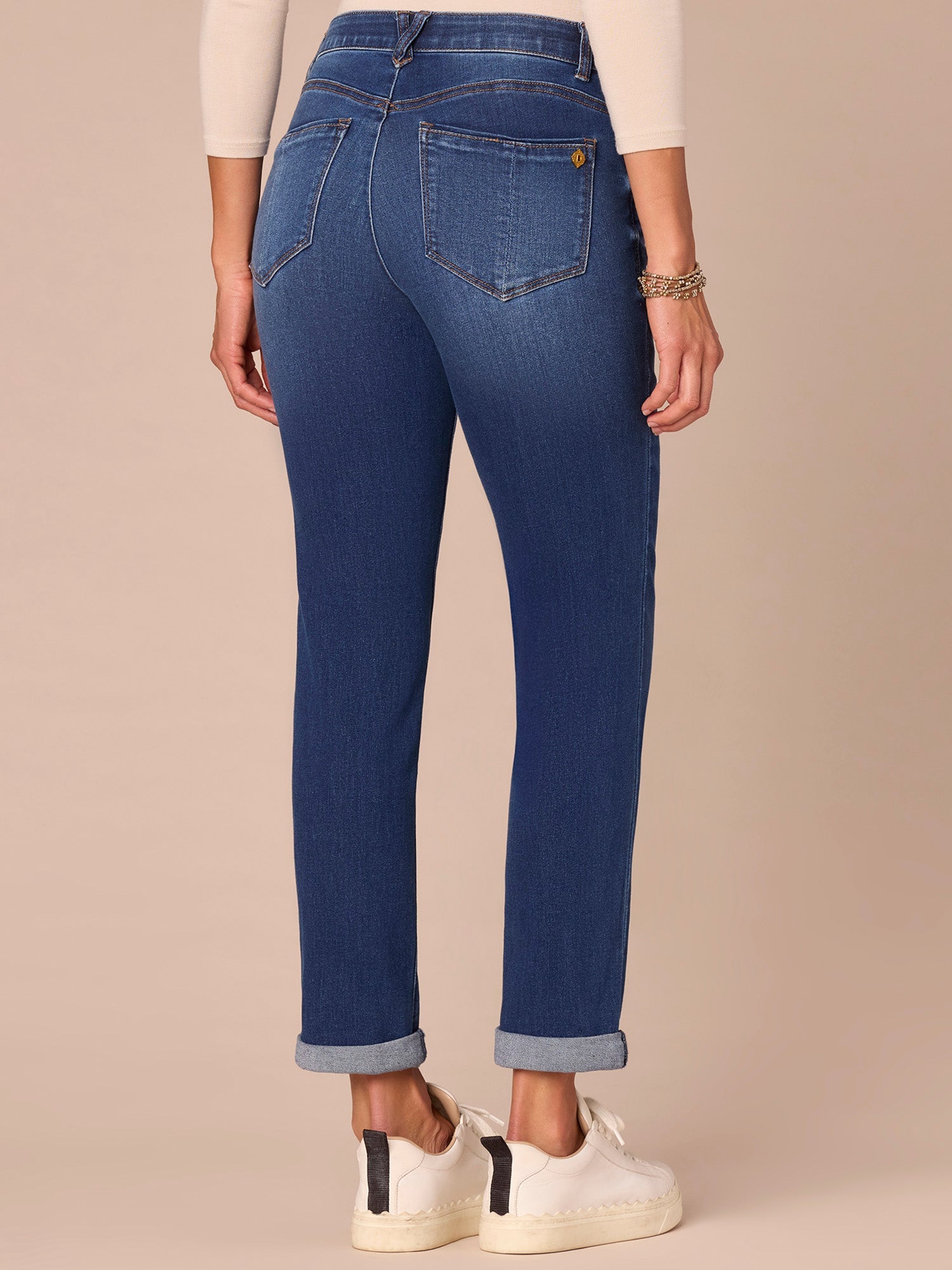 "Ab"solution® Cuffed Blue Denim Petite Girlfriend Jeans