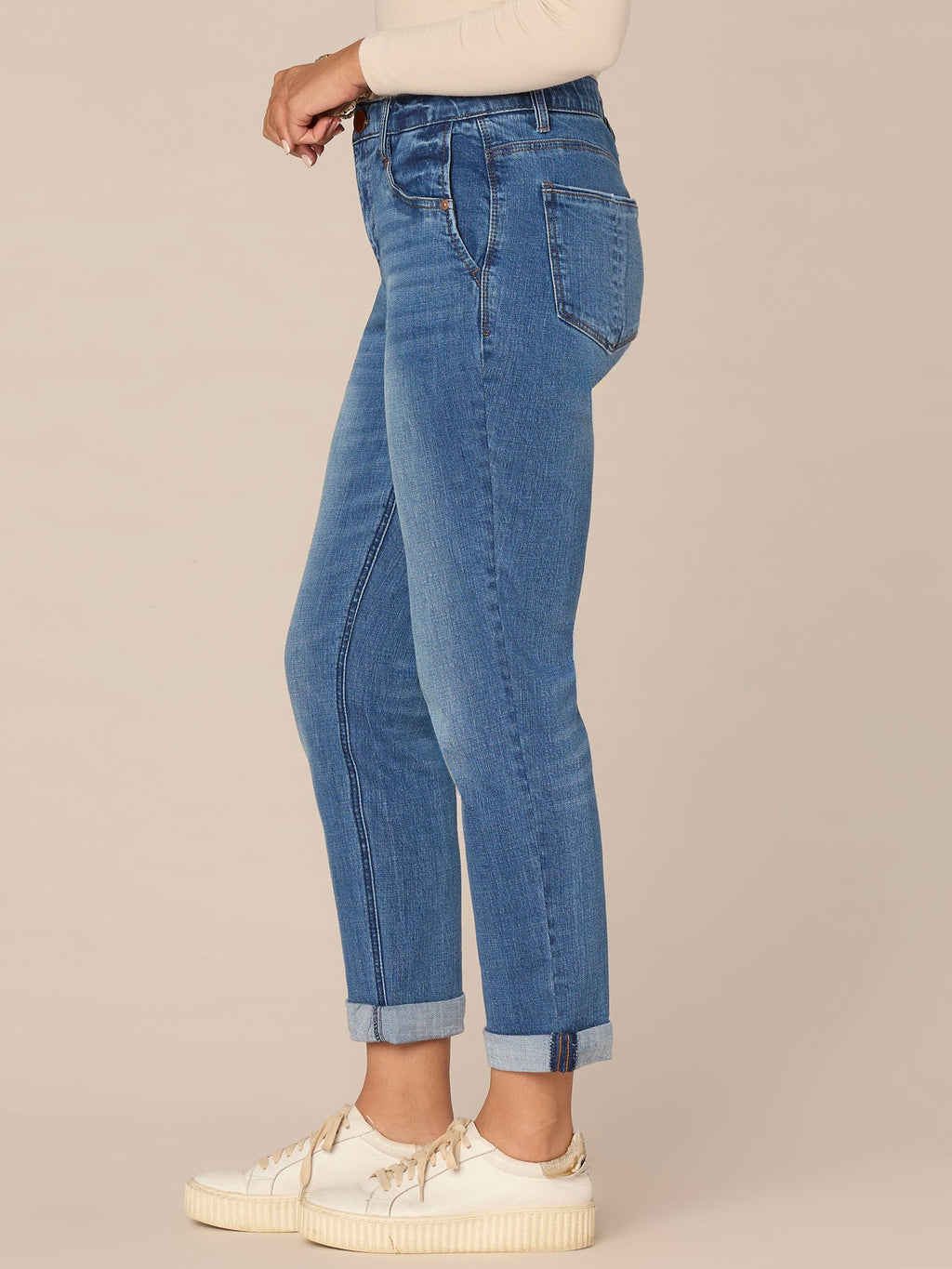 "Ab"solution Mid-Rise Side Entry Pocket Girlfriend Petite Jeans