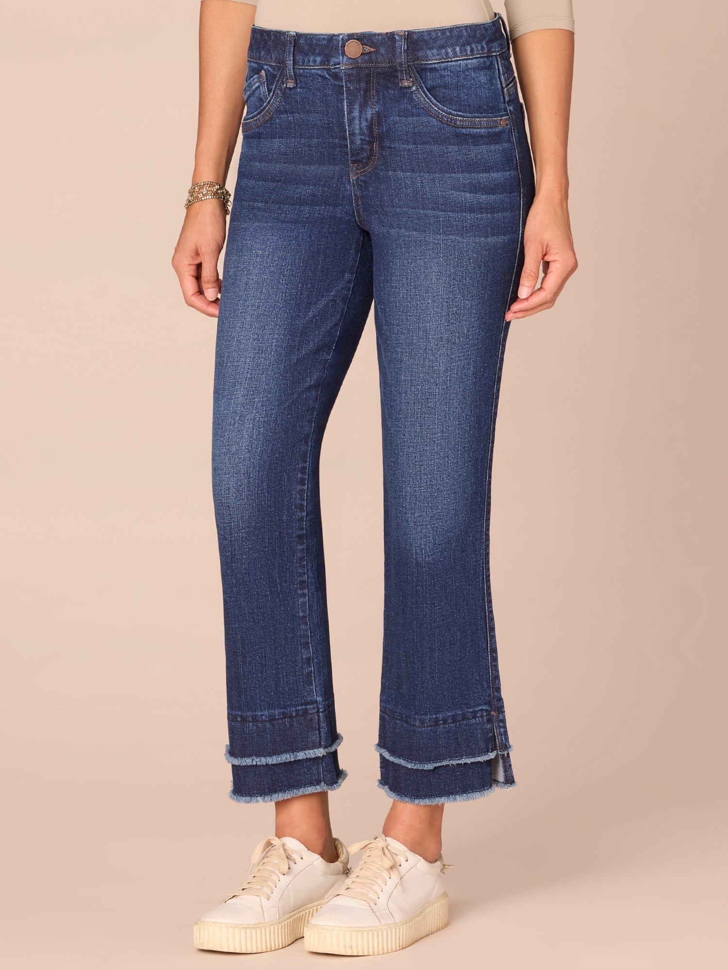 "Ab"solution® Mid-Rise Kick Flare Jeans with Double Layer Fray Hem