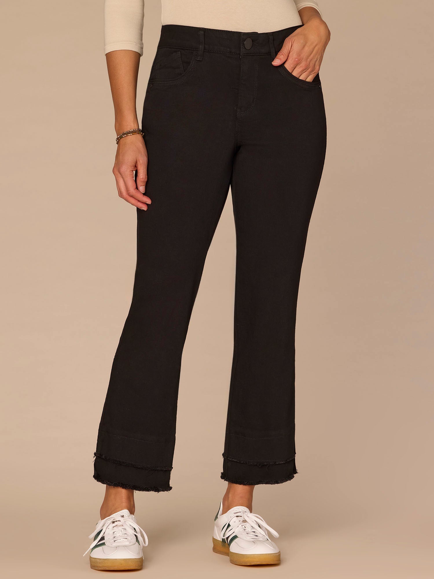 "Ab"solution® Mid-Rise Black Double Layer Fray Hem Kick Flare Jeans