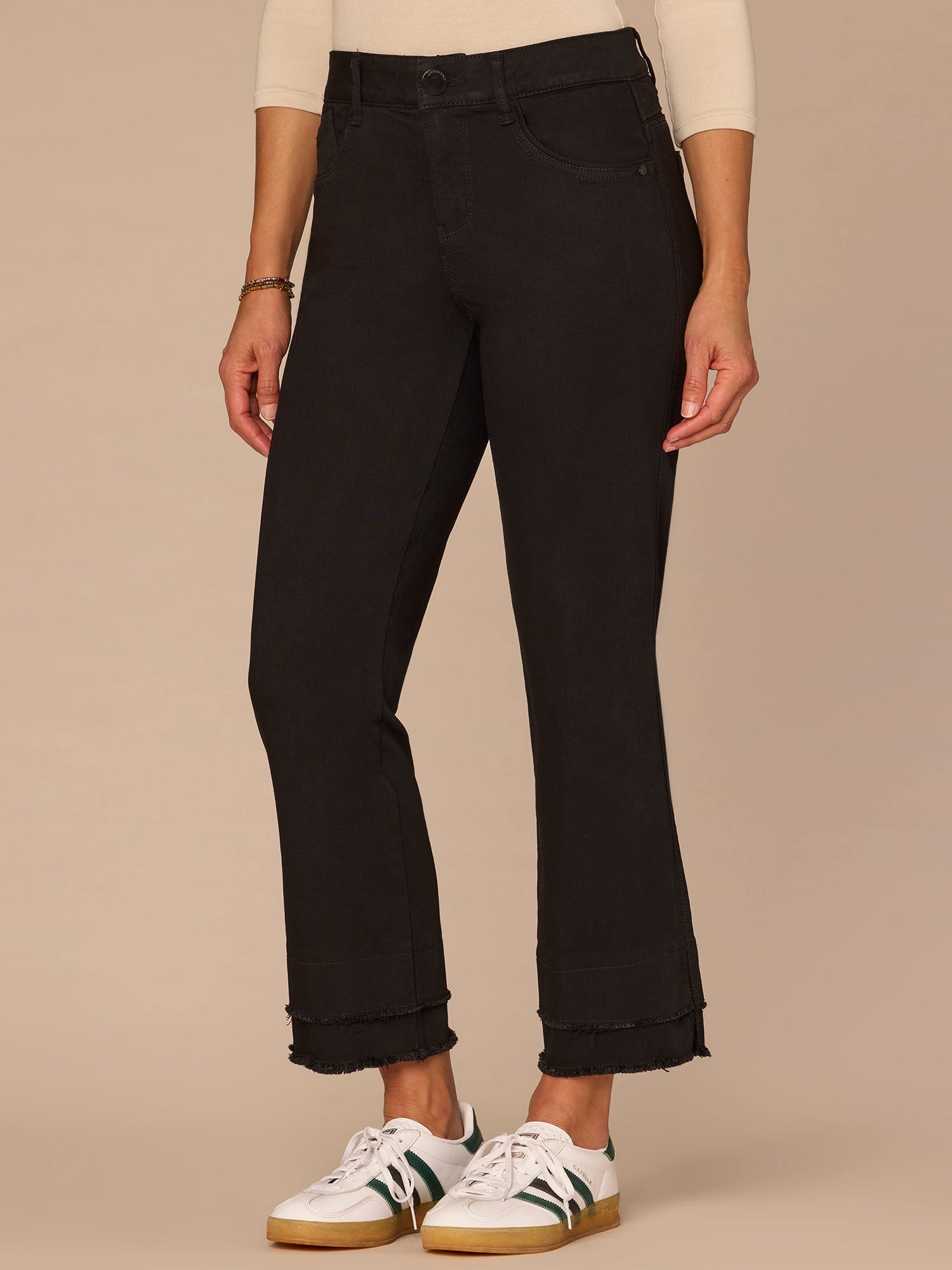 "Ab"solution® Mid-Rise Black Double Layer Fray Hem Kick Flare Jeans