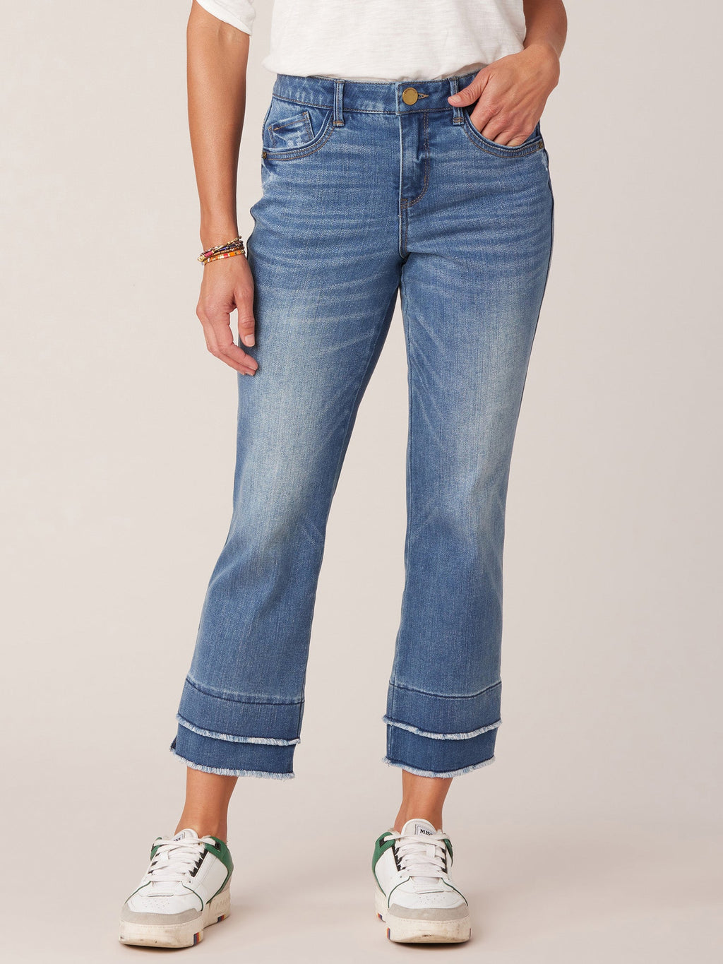 "Ab"solution® Mid-Rise Blue Double Layer Fray Hem Kick Flare Jeans