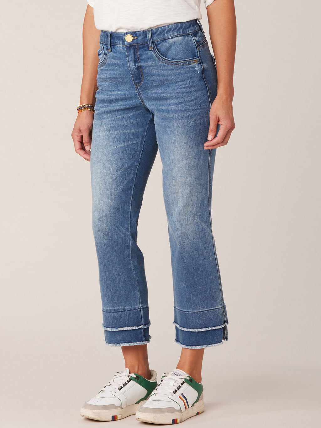 "Ab"solution® Mid-Rise Blue Double Layer Fray Hem Kick Flare Jeans