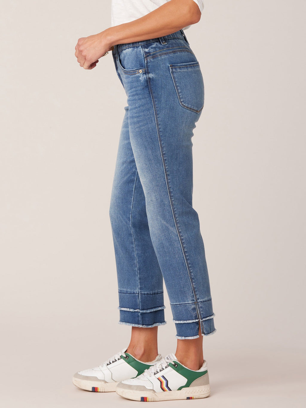"Ab"solution® Mid-Rise Blue Double Layer Fray Hem Kick Flare Jeans