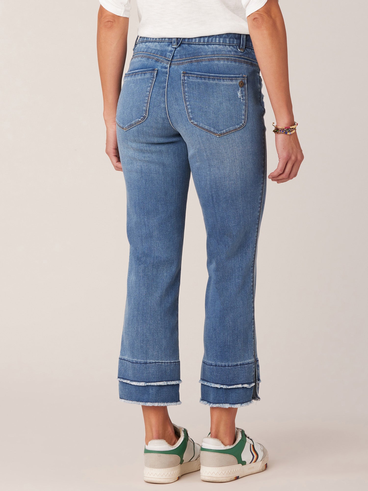 "Ab"solution® Mid-Rise Blue Double Layer Fray Hem Kick Flare Jeans