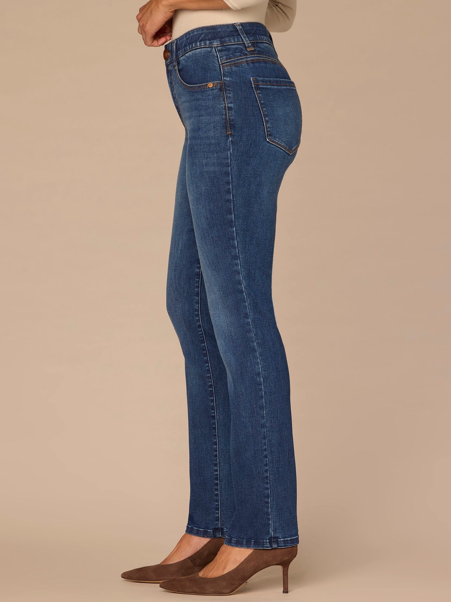 "Ab"solution® High Rise Straight Leg Jeans in Blue