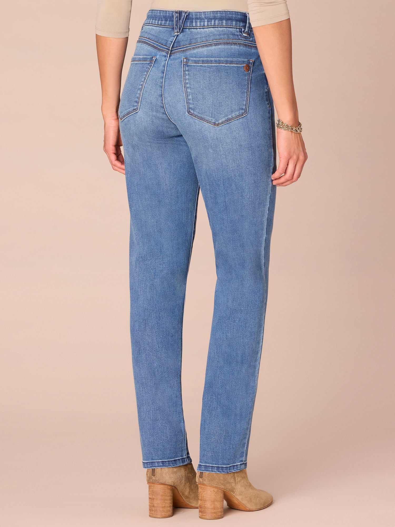 "Ab"solution® High Rise Petite Straight Leg Jeans in Mid Blue