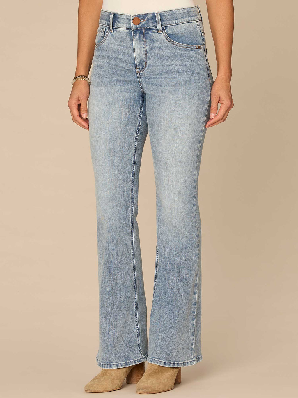 "Ab"solution® High Rise Petite Out There Flare Jeans in Light Blue