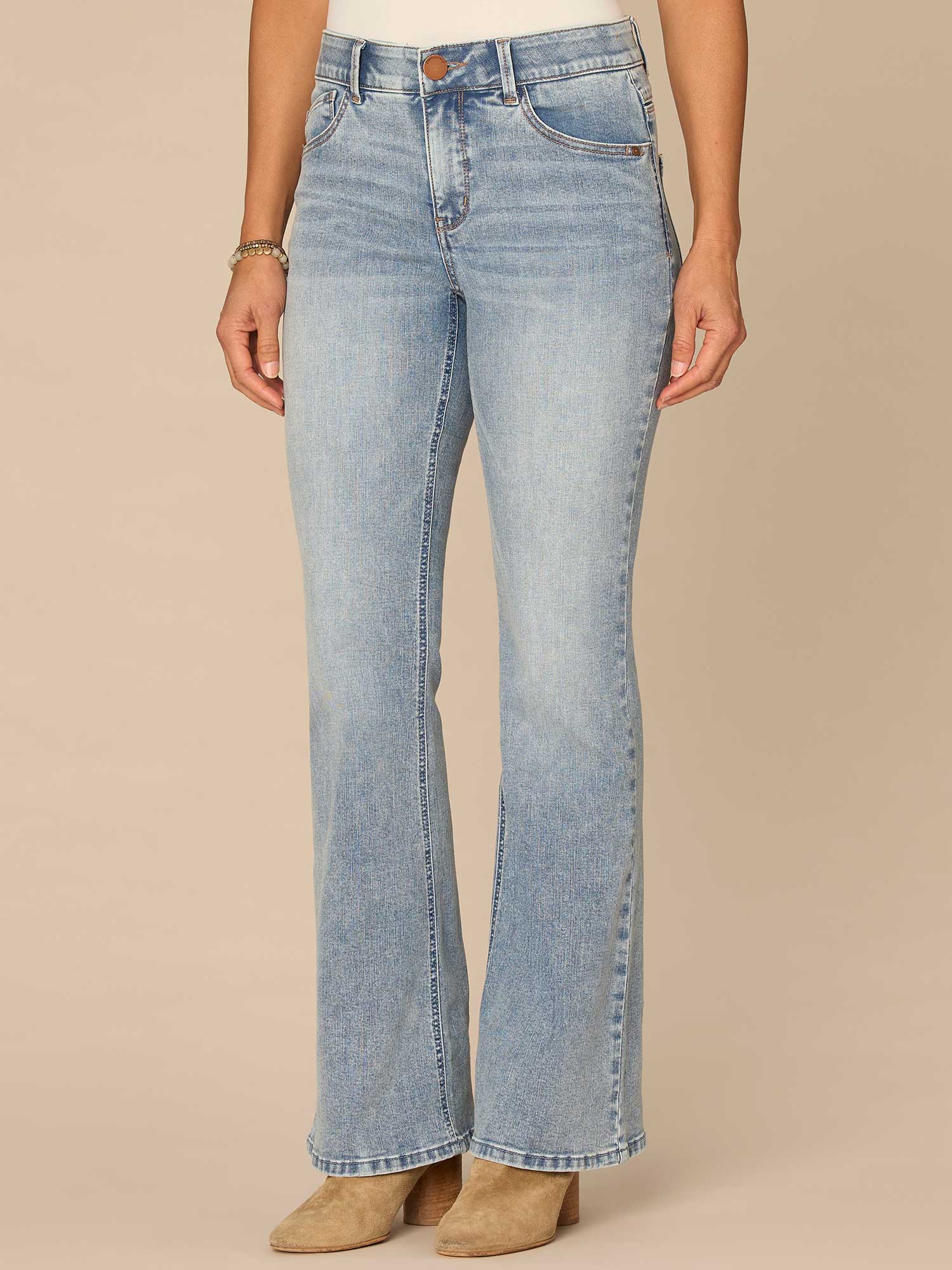 "Ab"solution® High Rise Petite Out There Flare Jeans in Light Blue
