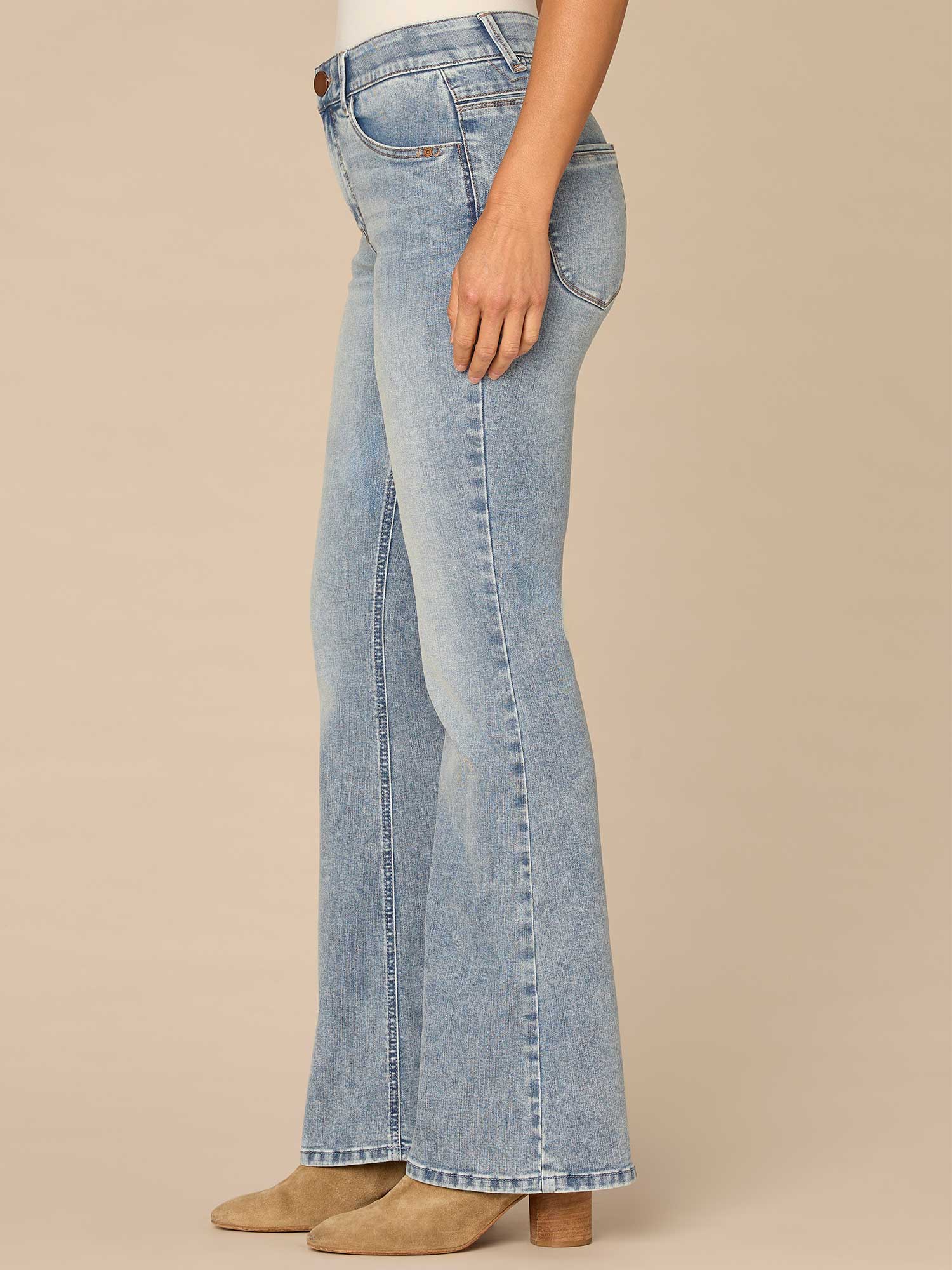 "Ab"solution® High Rise Petite Out There Flare Jeans in Light Blue