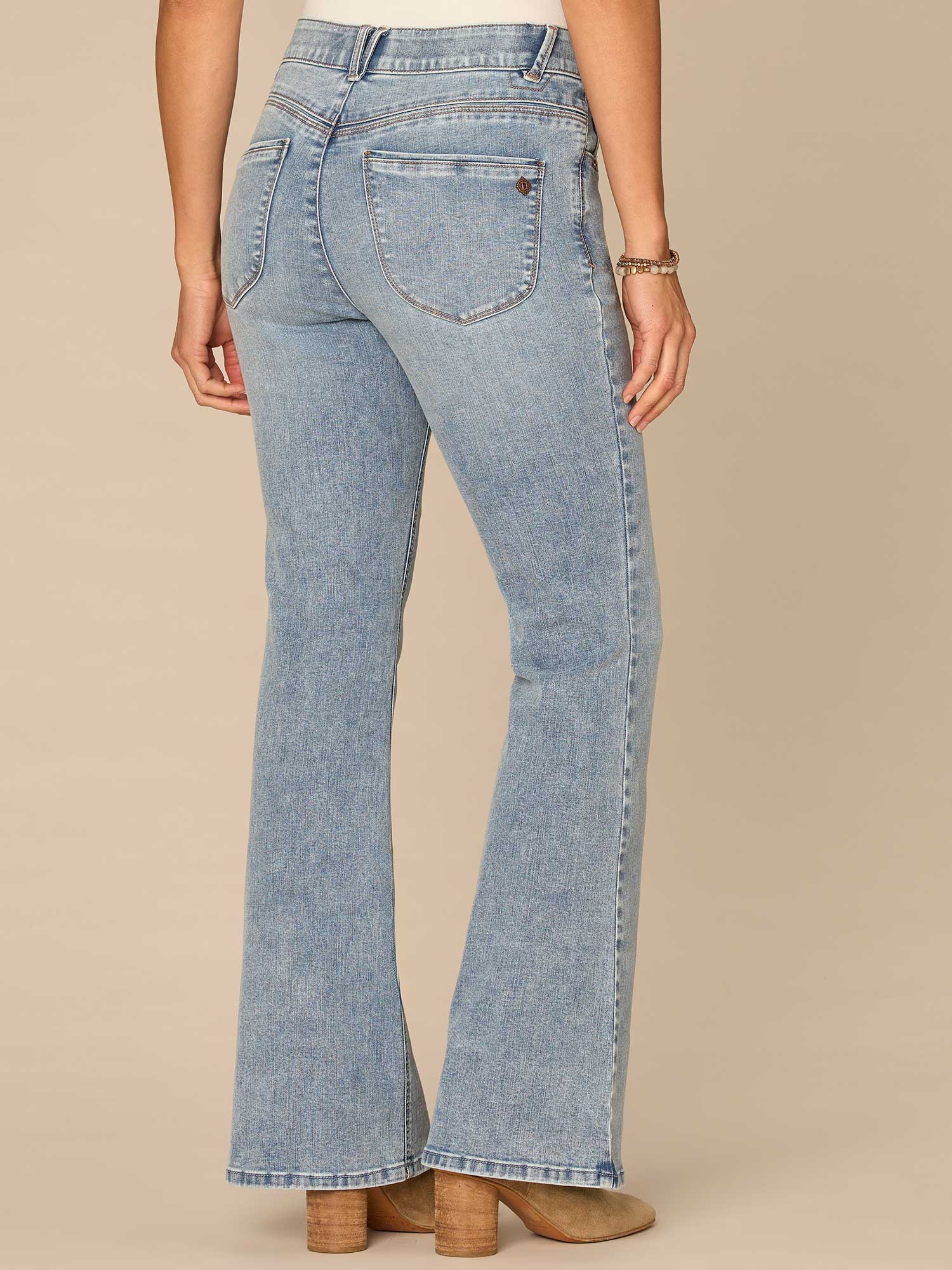 "Ab"solution® High Rise Petite Out There Flare Jeans in Light Blue