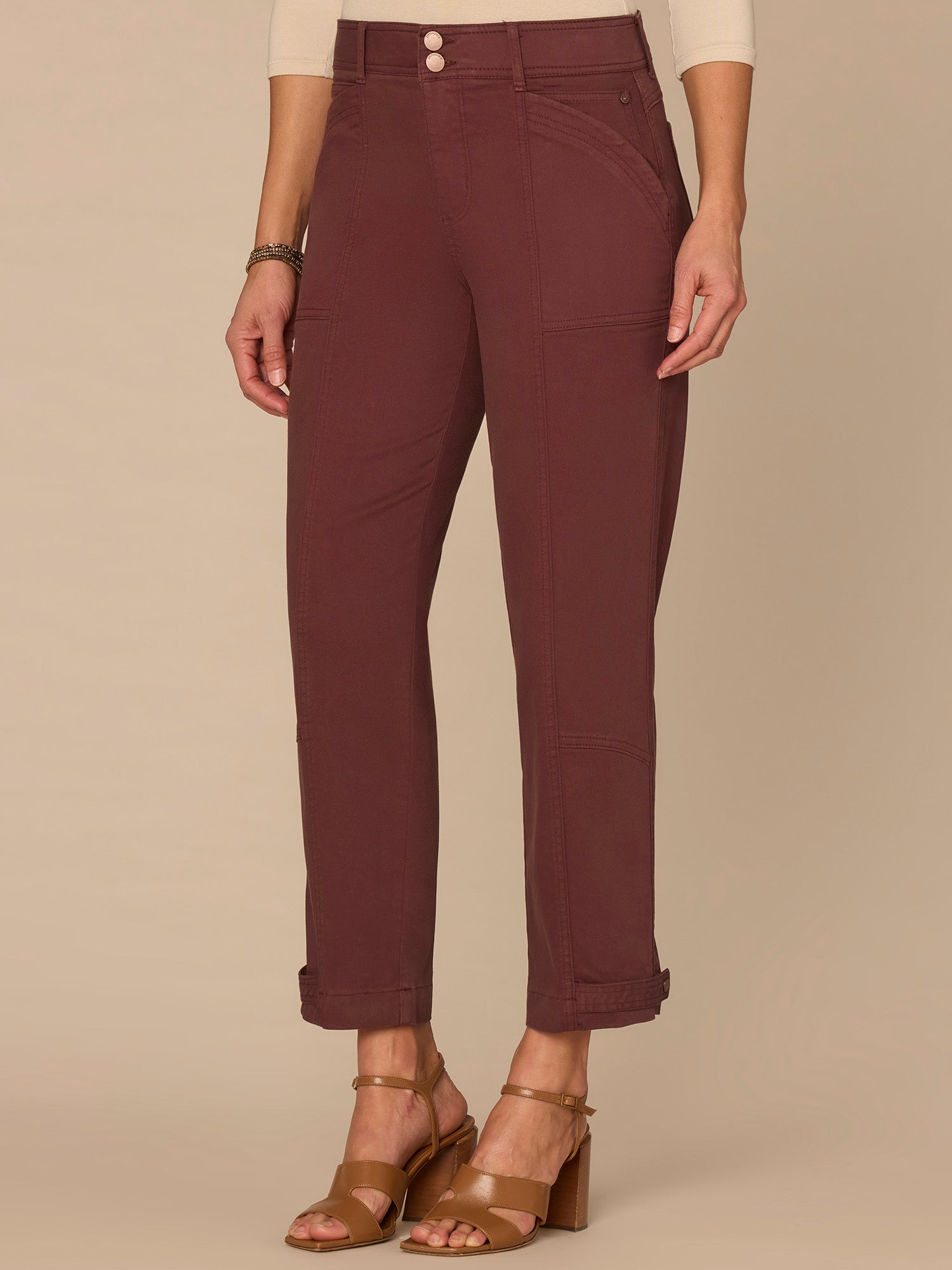 "Ab"solution High Rise Snap Hem Petite Utility Pant