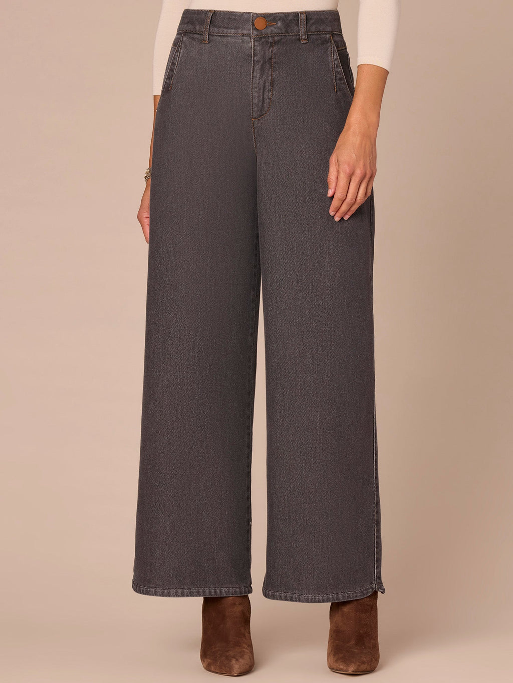 "Ab"solution® Skyrise Tulip Hem Wide Leg Jeans with Curved Pockets
