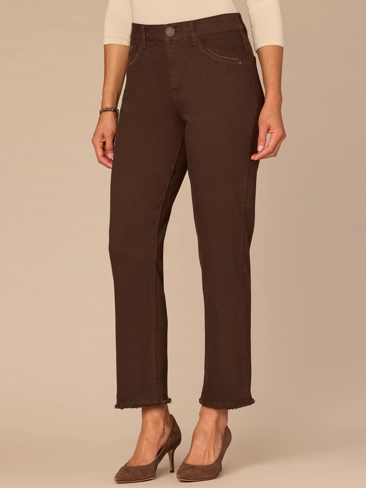 "Ab"solution® Colored Slim Straight Cascading "D" Pants