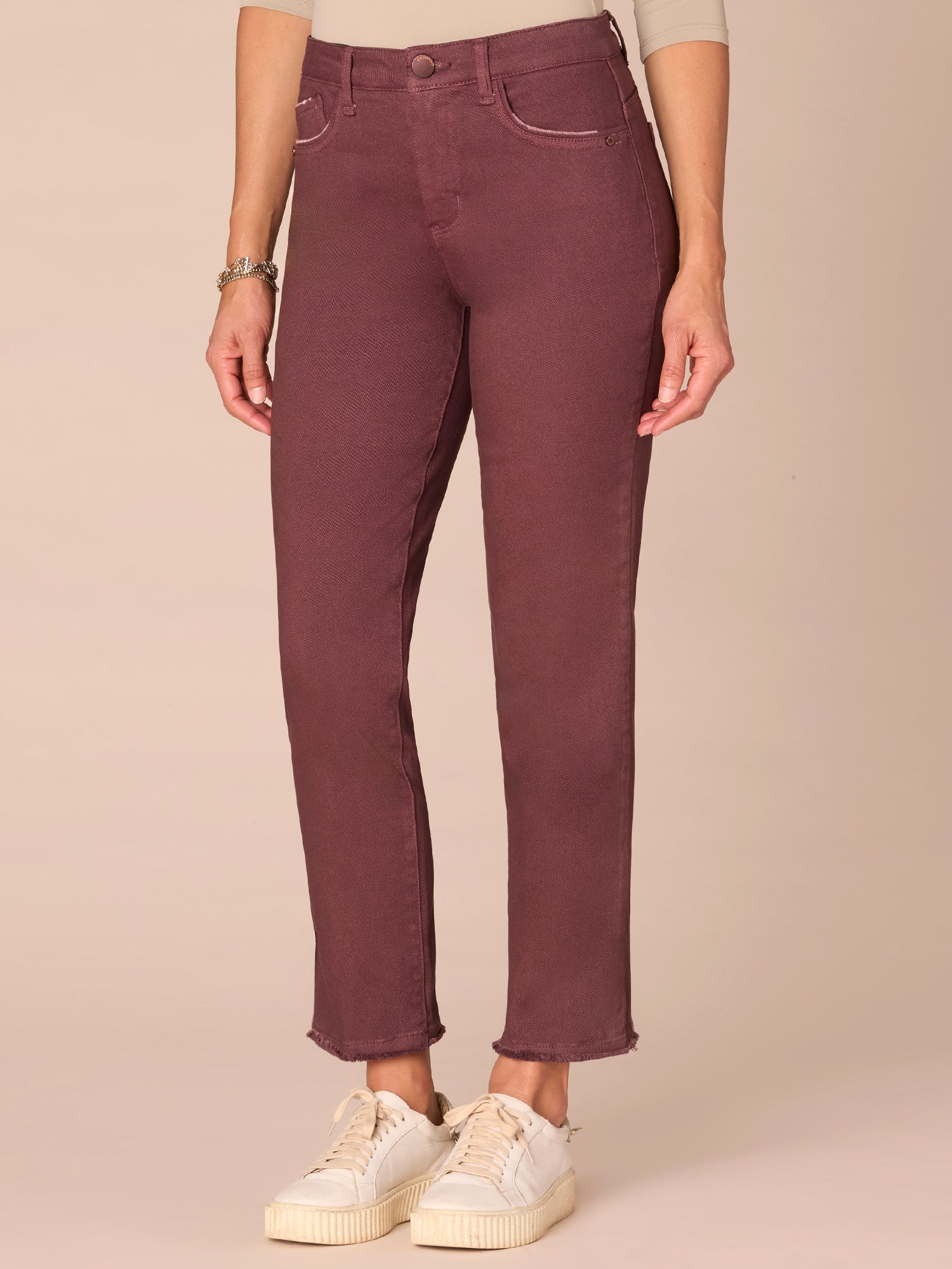 "Ab"solution® Colored Slim Straight Cascading "D" Pants