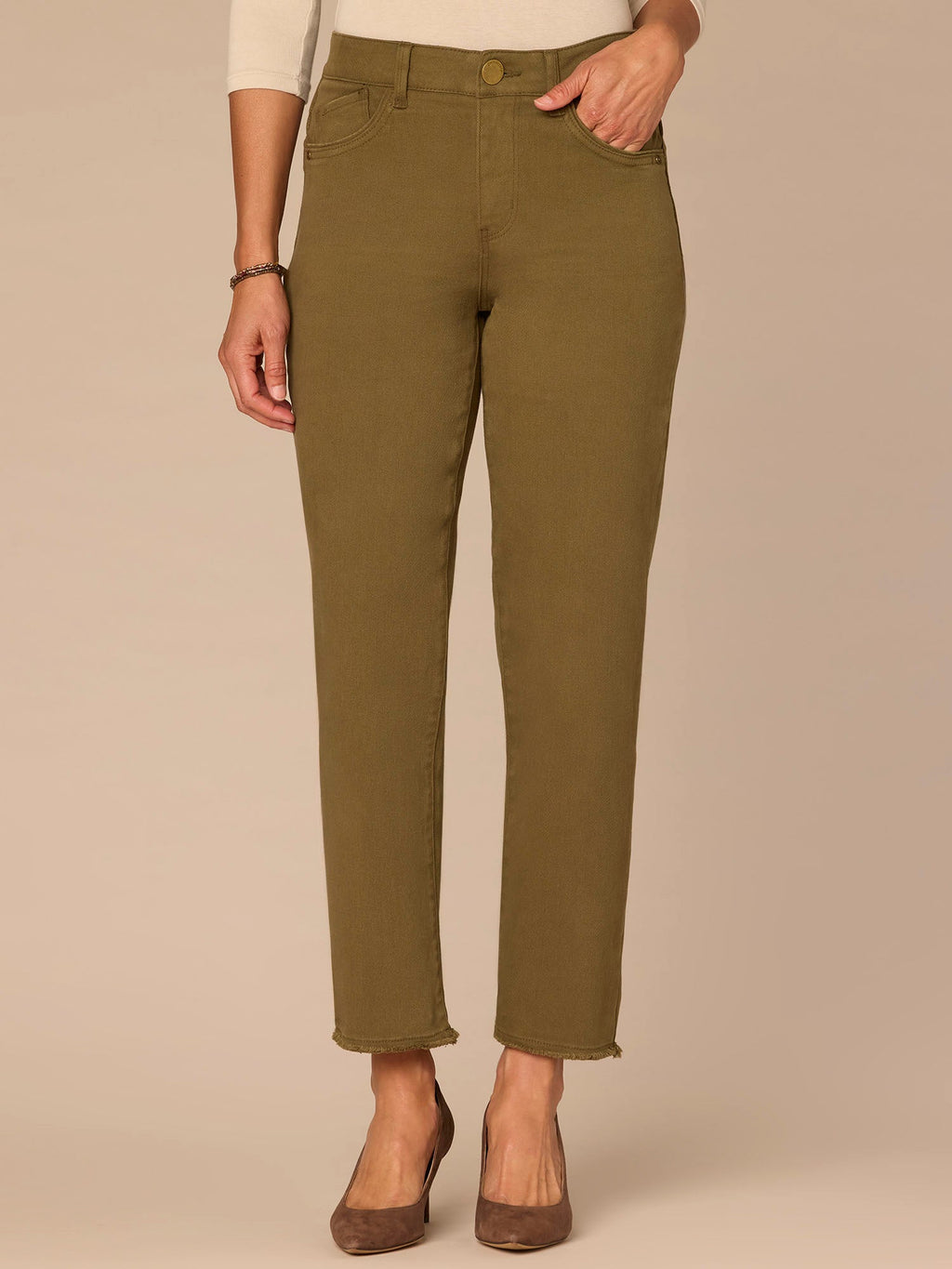 "Ab"solution® Colored Slim Straight Cascading "D" Pants