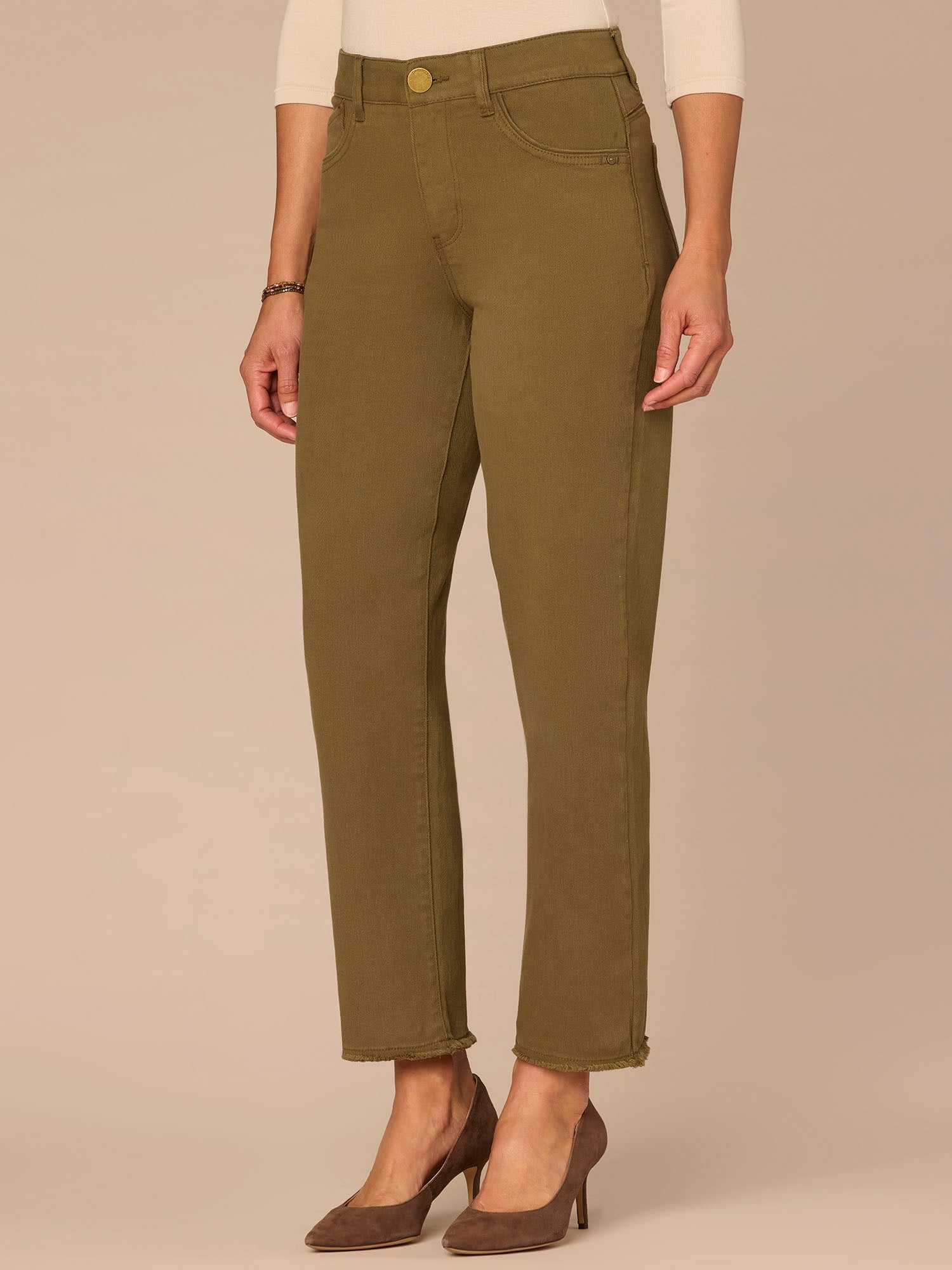 "Ab"solution® Colored Slim Straight Cascading "D" Pants