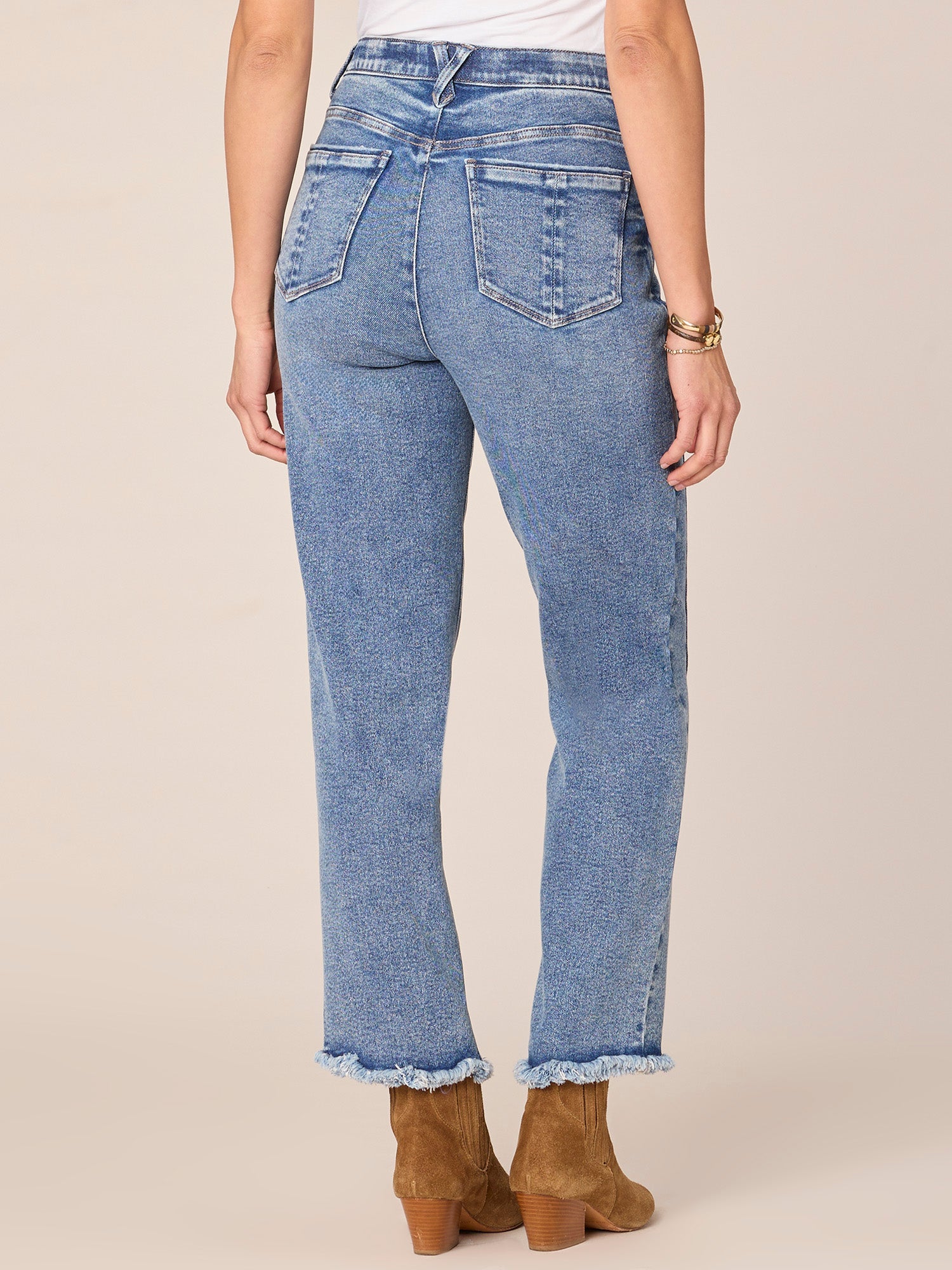 "Ab"solution® High Rise Spliced Frayed Ankle Straight Leg Petite Jeans