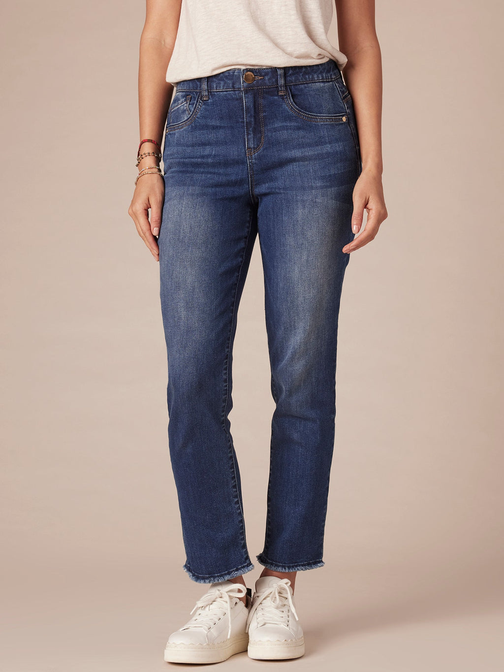 "Ab"solution High Rise Cascading Embroidered "D" Slim Straight Jean