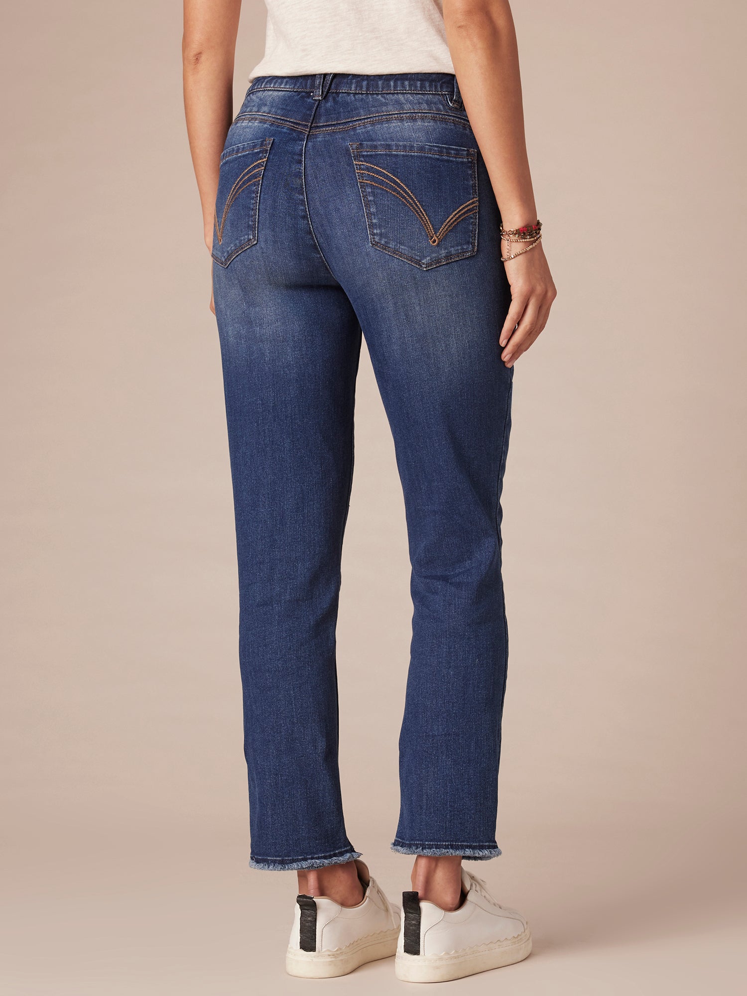 "Ab"solution High Rise Cascading Embroidered "D" Slim Straight Jean