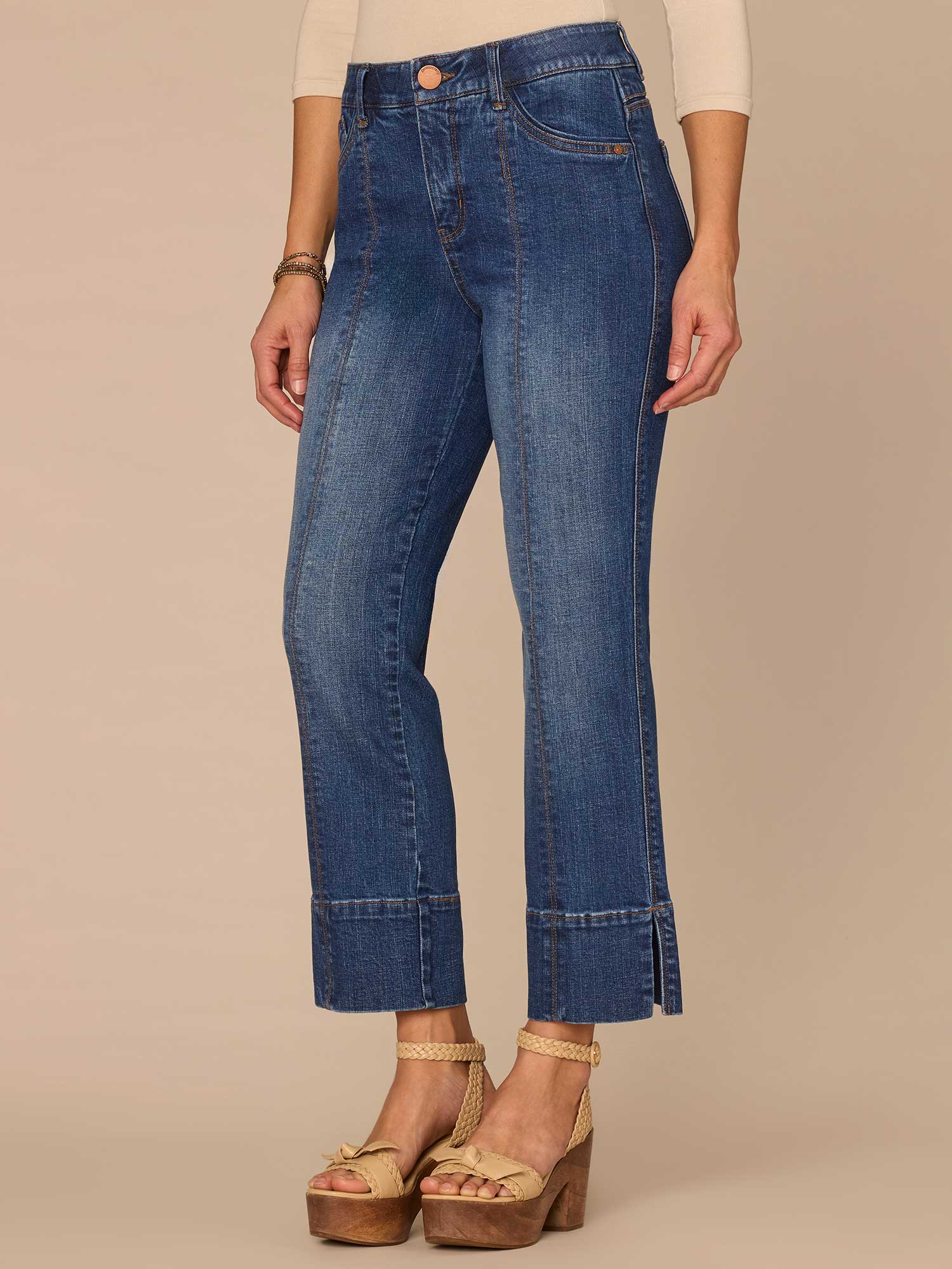 "Ab"solution® High Rise Center Seam Slit Petite Kick Flare Jeans