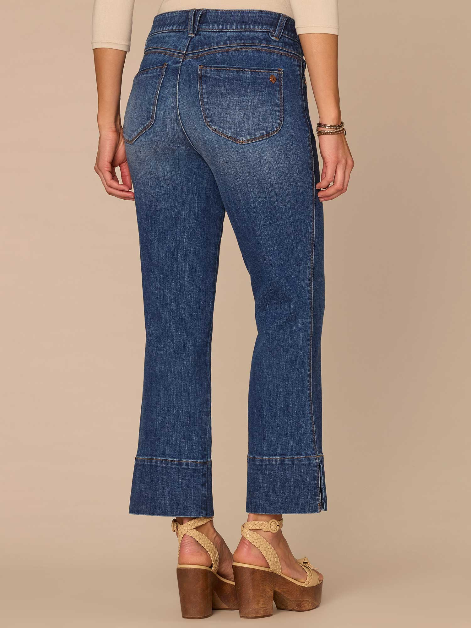 "Ab"solution® High Rise Center Seam Slit Petite Kick Flare Jeans