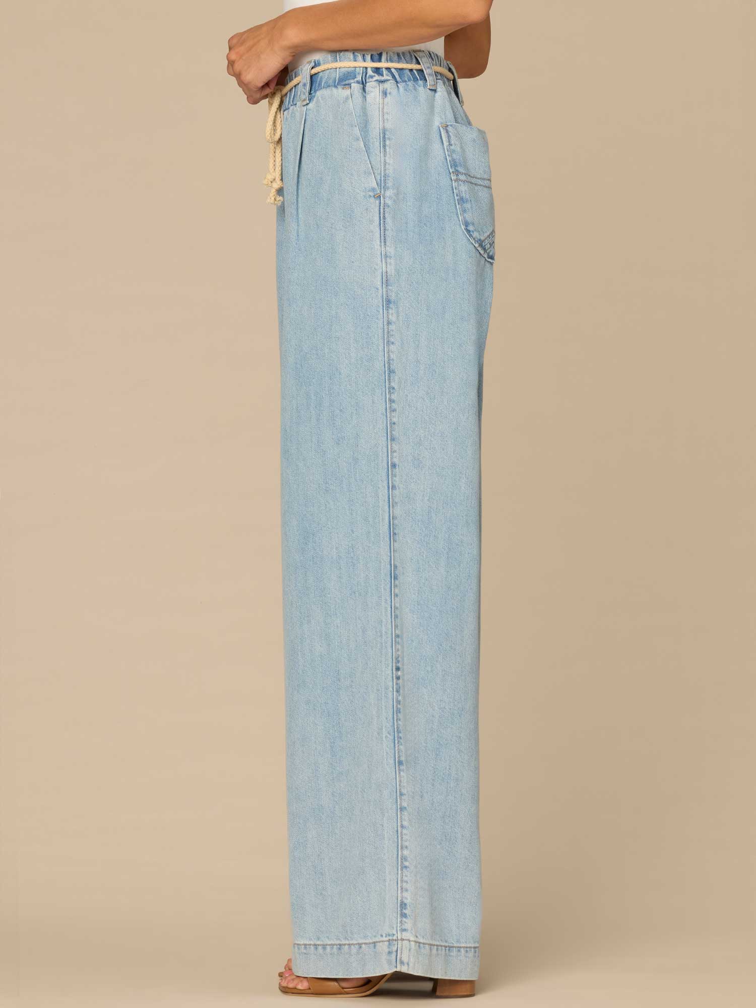 "Ab"leisure Skyrise Pleated Spade Pocket Wide Leg Jeans with Rope Belt