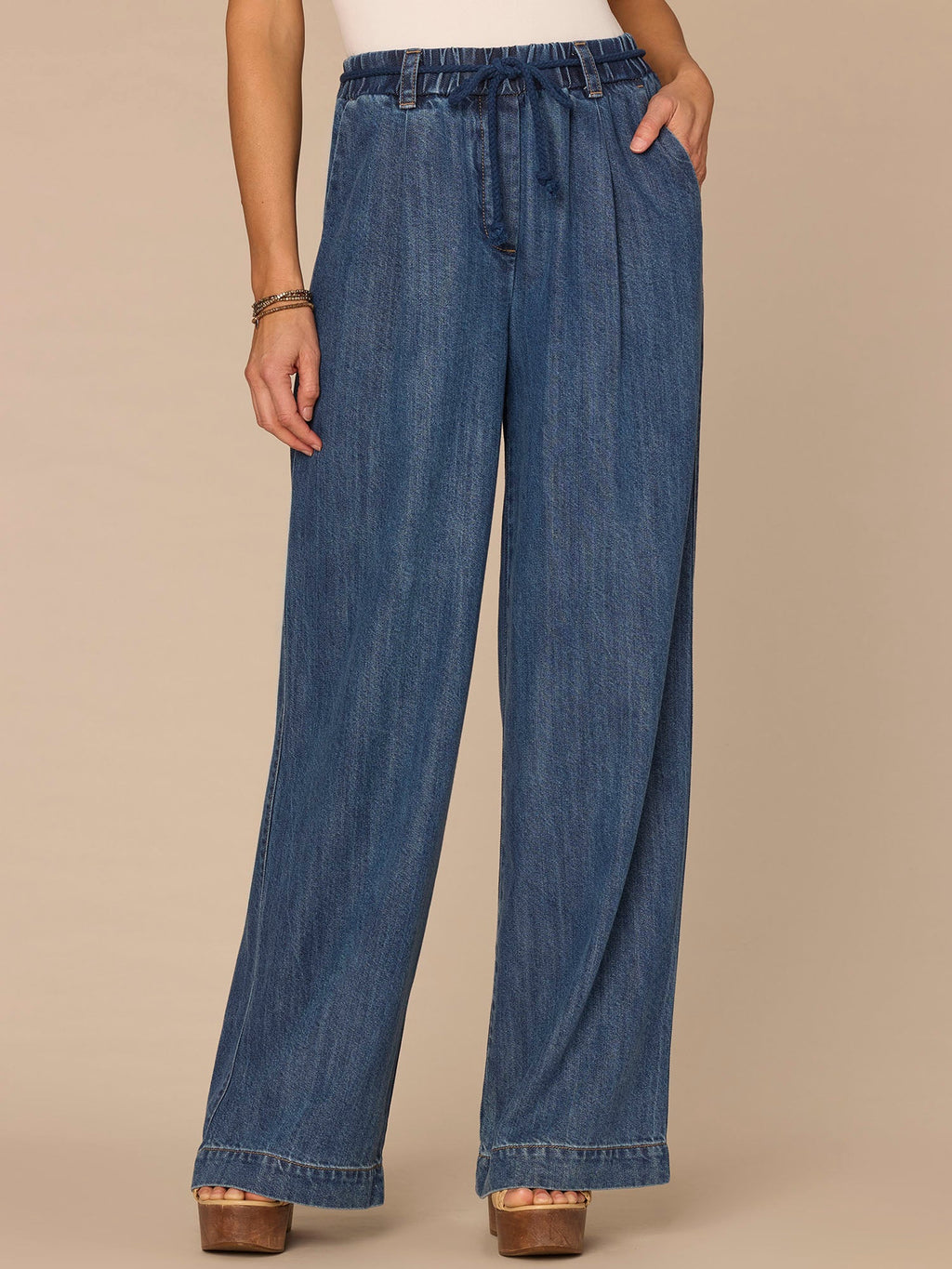 "Ab"leisure Skyrise Tie Belt Spade Pocket Pleated Petite Wide Leg Jean