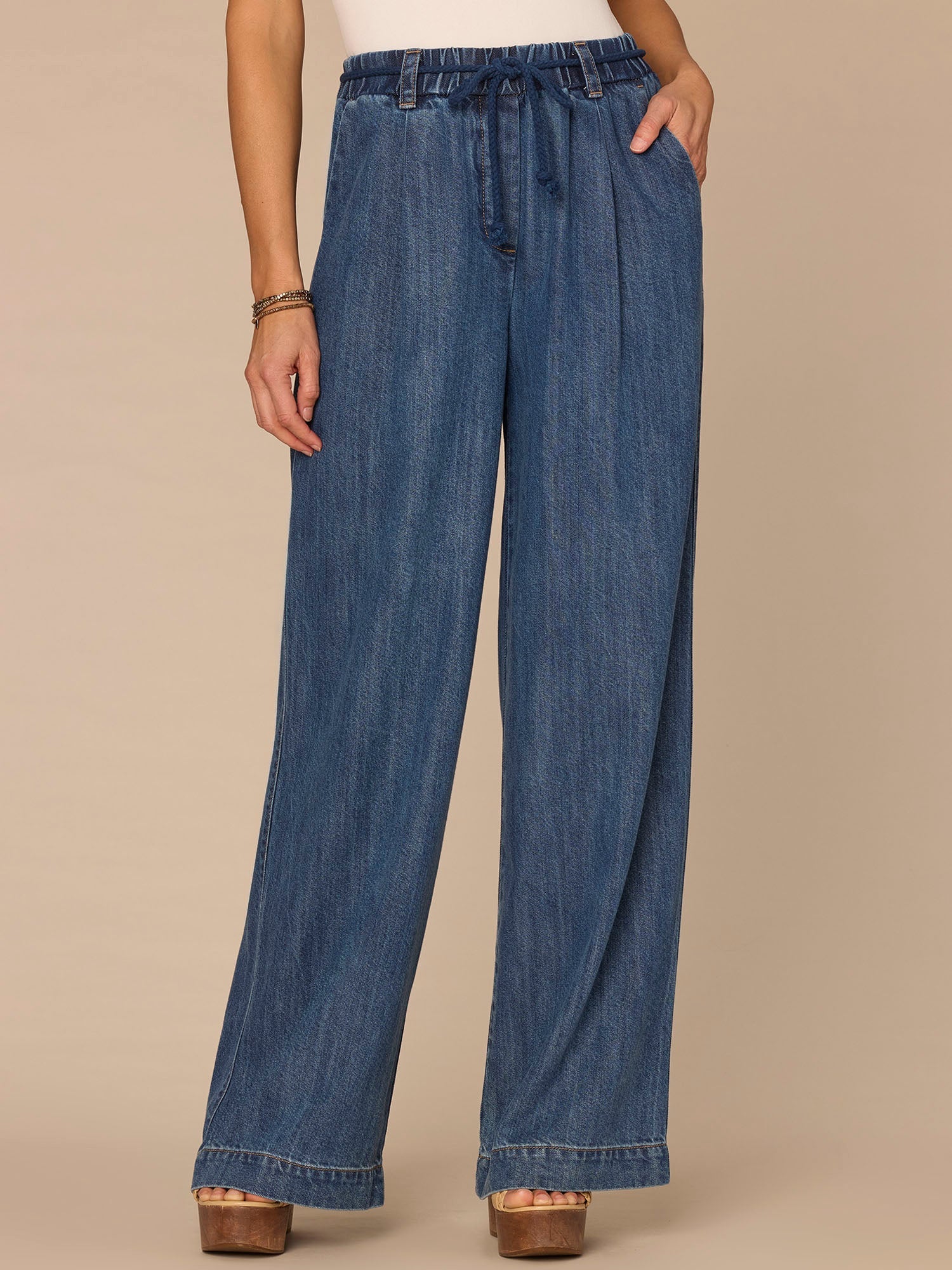 "Ab"leisure Skyrise Tie Belt Spade Pocket Pleated Petite Wide Leg Jean