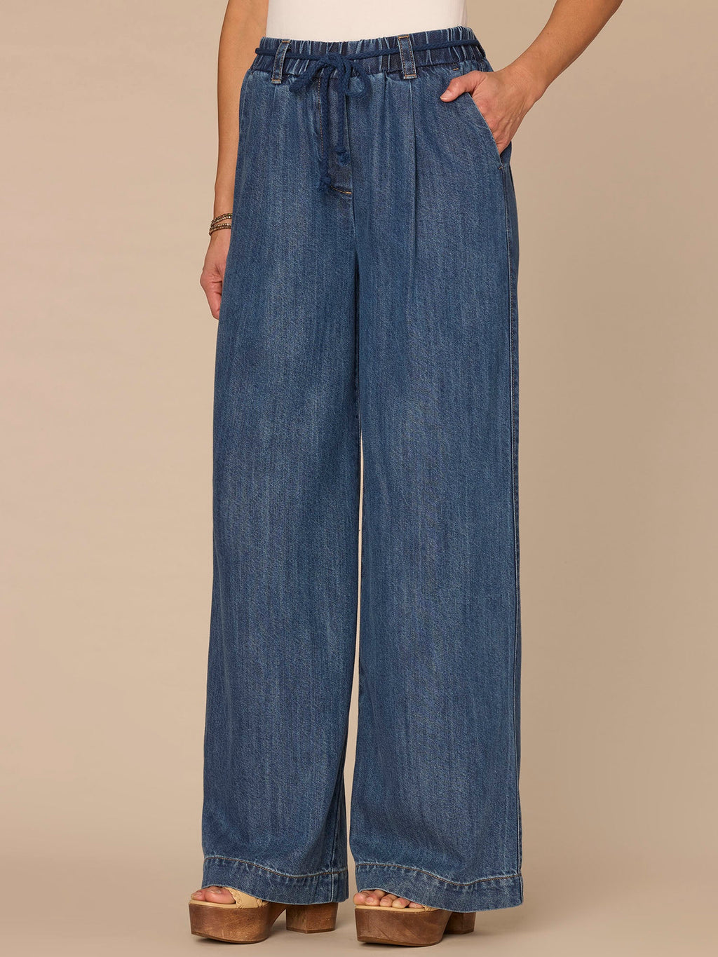 "Ab"leisure Skyrise Tie Belt Spade Pocket Pleated Petite Wide Leg Jean