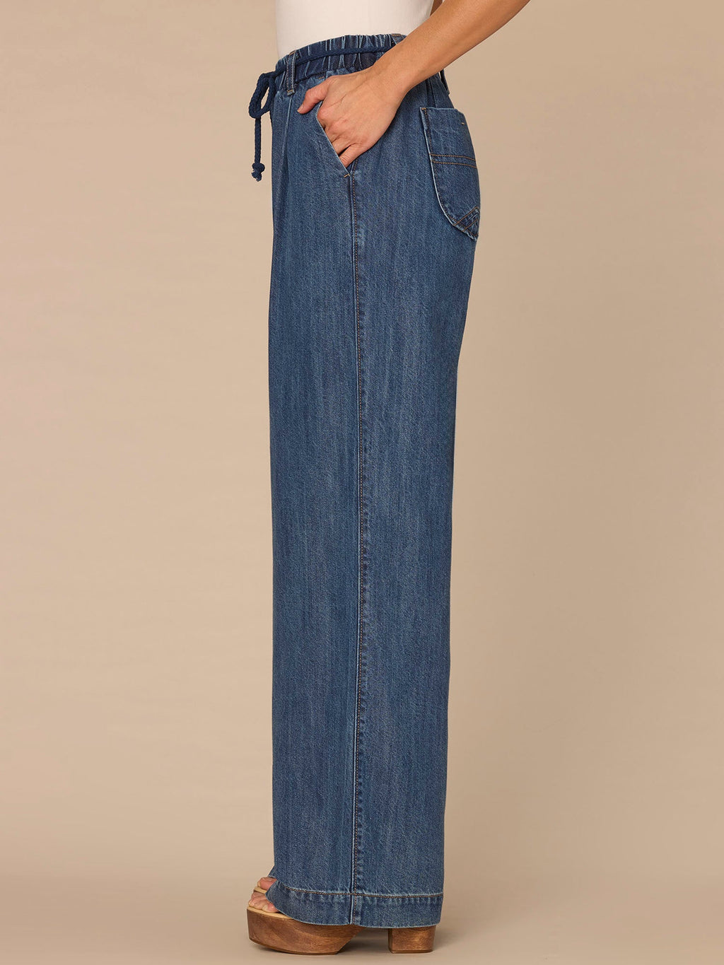 "Ab"leisure Skyrise Tie Belt Spade Pocket Pleated Petite Wide Leg Jean