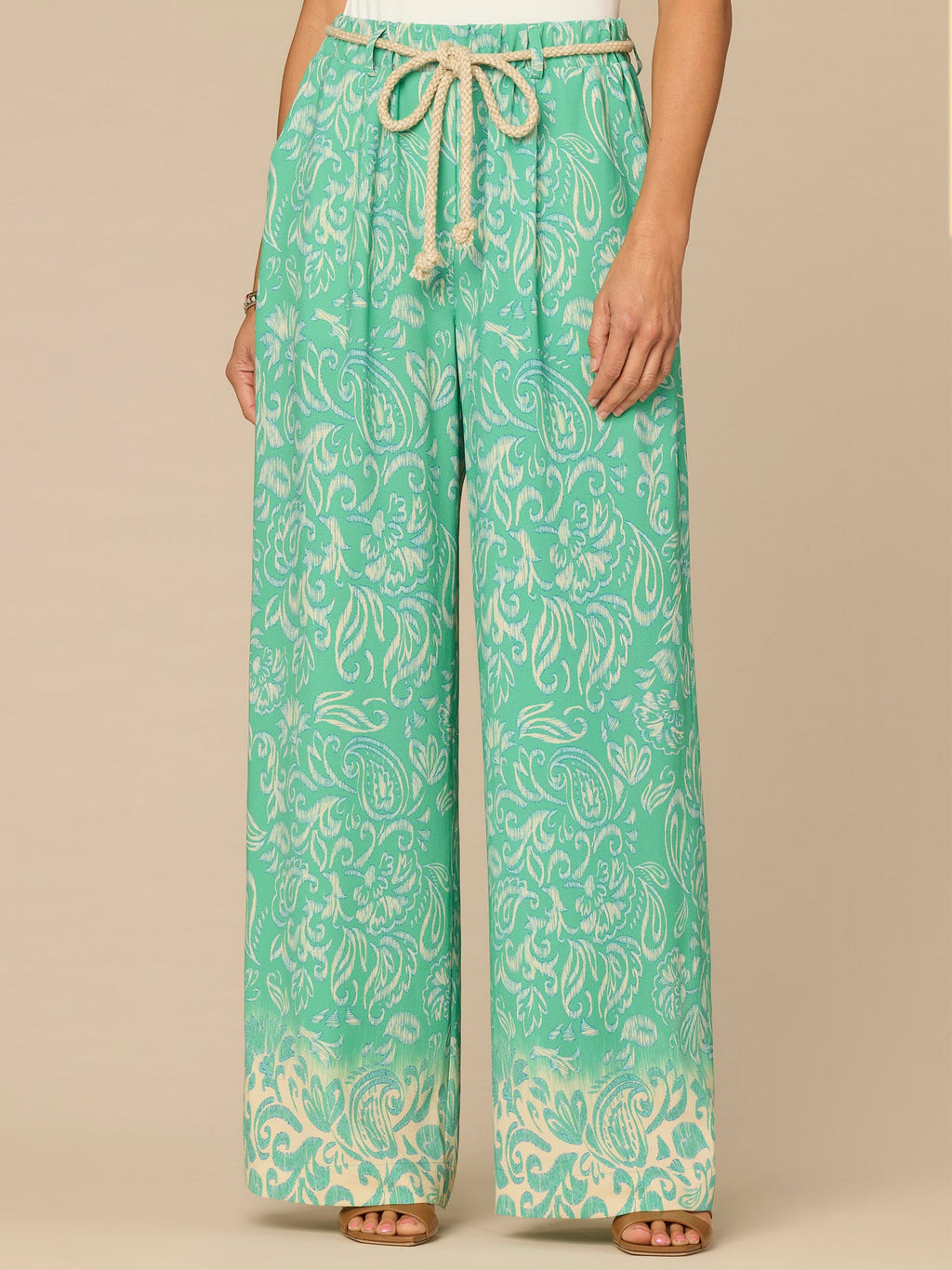 "Ab"leisure Skyrise Rope Belt Spade Pocket Printed Wide Leg Pants