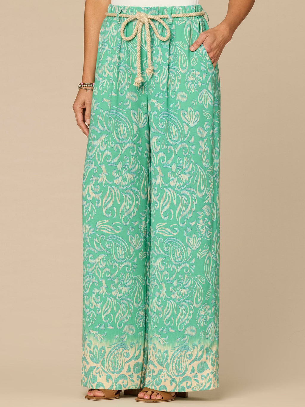 "Ab"leisure Skyrise Rope Belt Spade Pocket Printed Wide Leg Pants