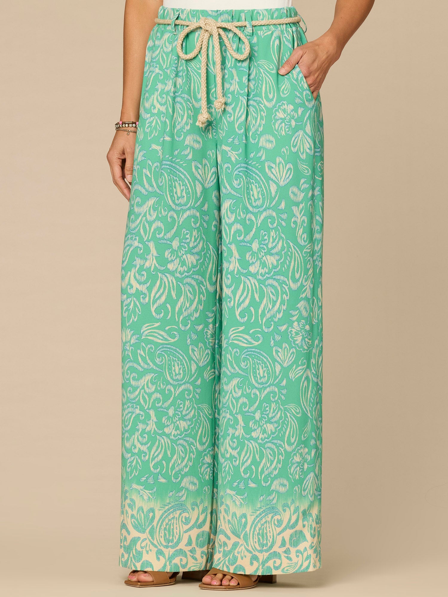 "Ab"leisure Skyrise Rope Belt Spade Pocket Printed Wide Leg Pants
