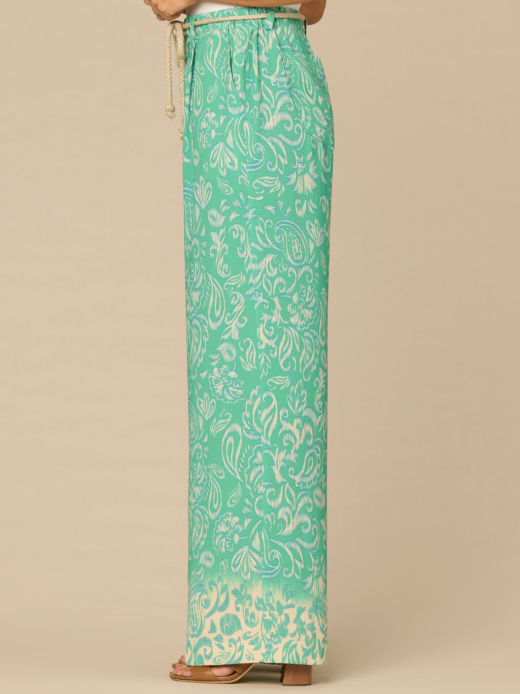 "Ab"leisure Skyrise Rope Belt Spade Pocket Printed Wide Leg Pants