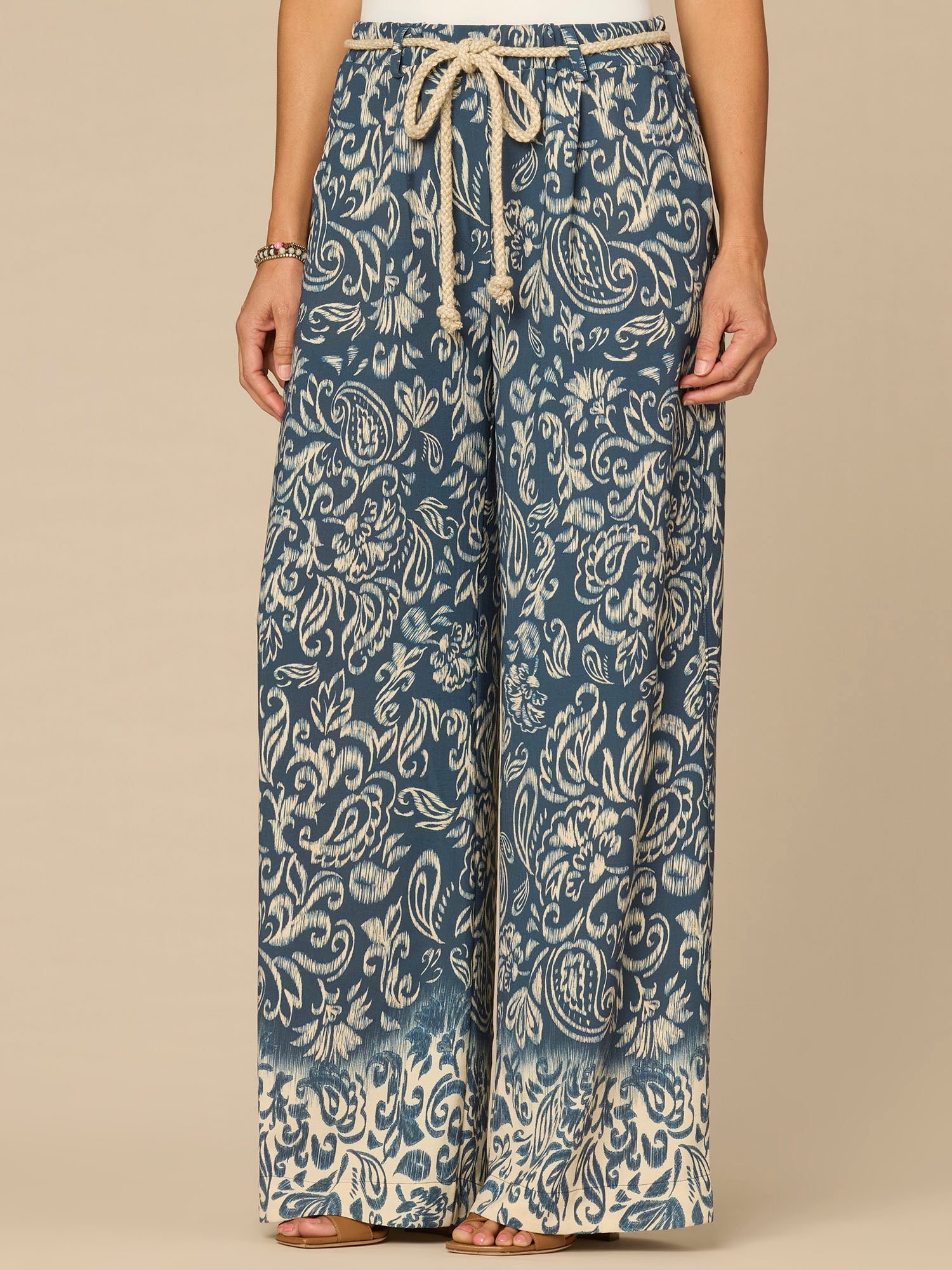 "Ab"leisure Skyrise Rope Belt Spade Pocket Printed Wide Leg Pants