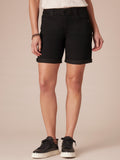"Ab"solution® Mid-Rise Black Roll Cuff Petite Short