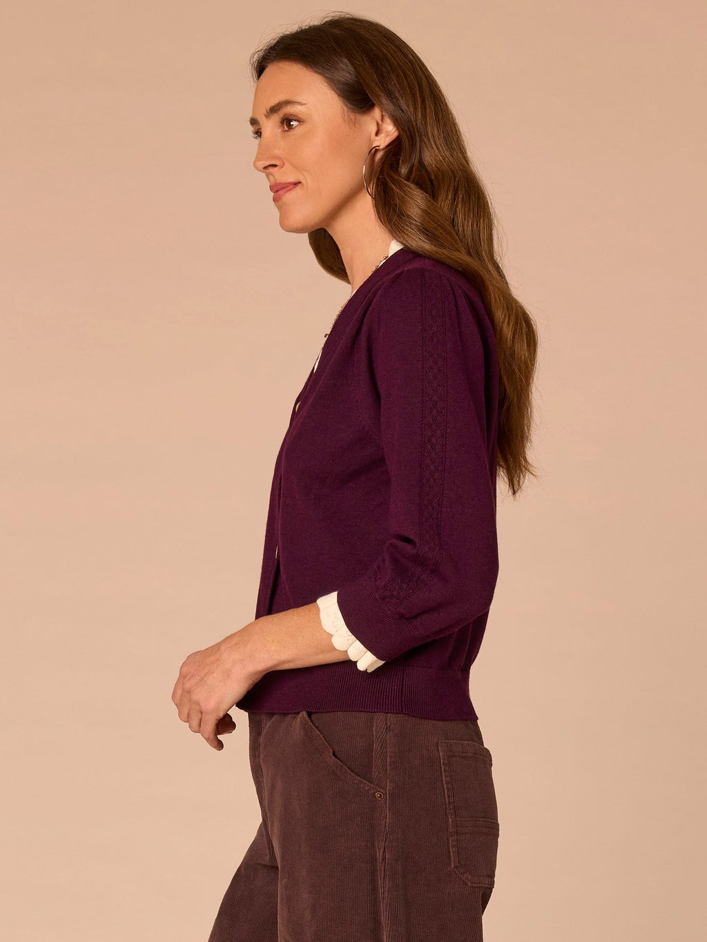 Double Layer Three Quarter Sleeve V-Neck Petite Sweater Cardigan