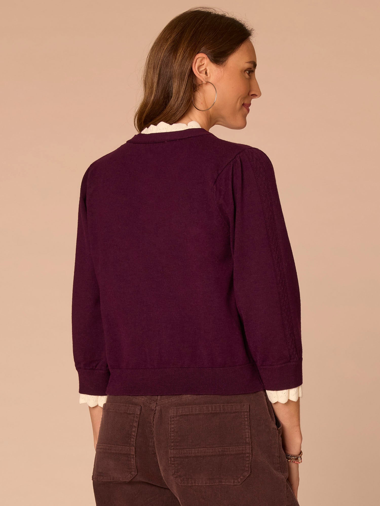 Double Layer Three Quarter Sleeve V-Neck Petite Sweater Cardigan