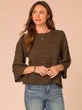 Bell Sleeve Round Neck Scallop Edge Variegated Stitch Mix Sweater