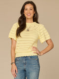 Flutter Sleeve Round Neck Crochet Yoke Scallop Edge Petite Sweater