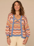 Blouson Sleeve Open Front Wavy Stripe Petite Sweater Cardigan