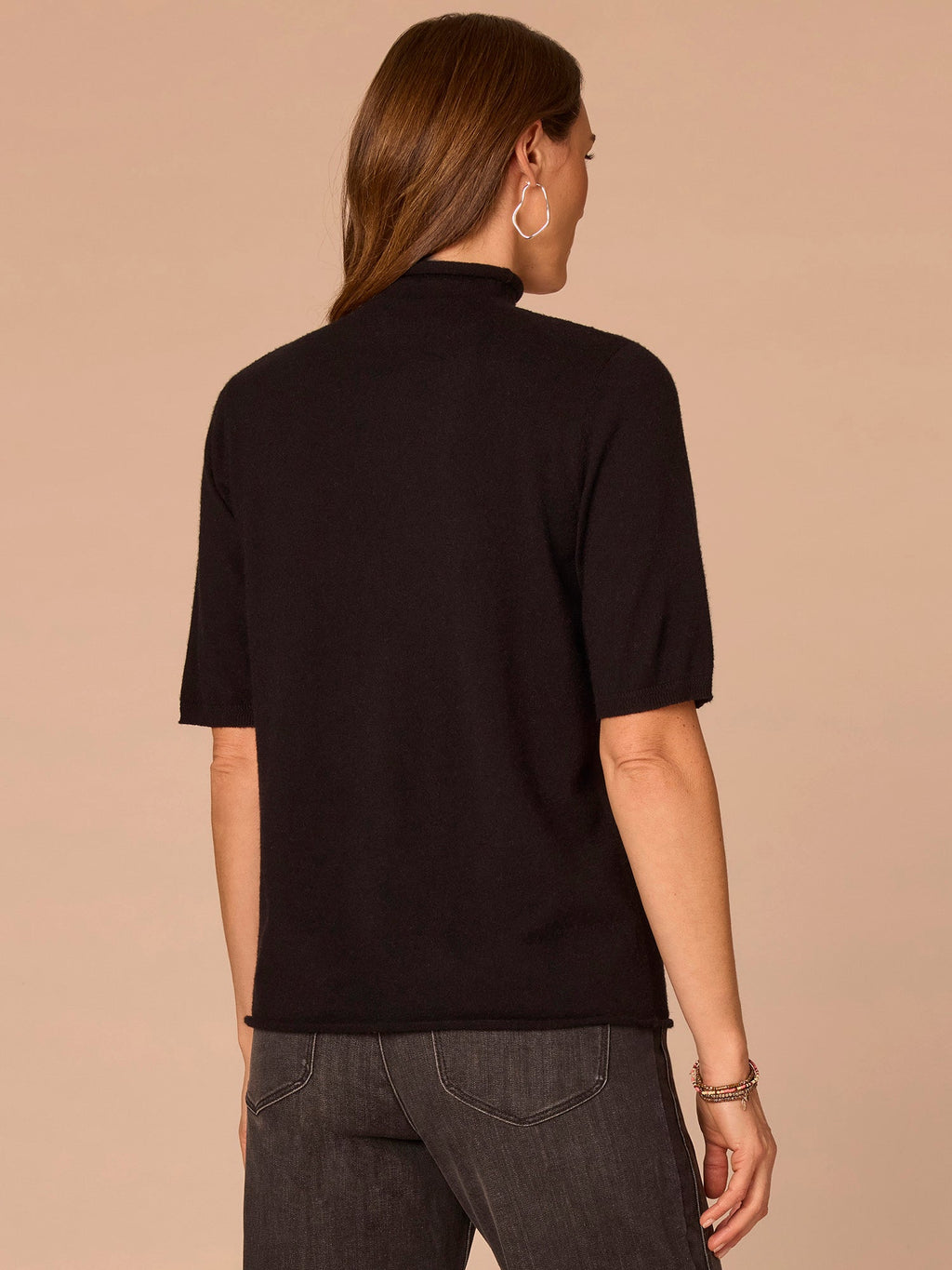 Above Elbow Sleeve Drape Mock Neck Curled Edge Sweater