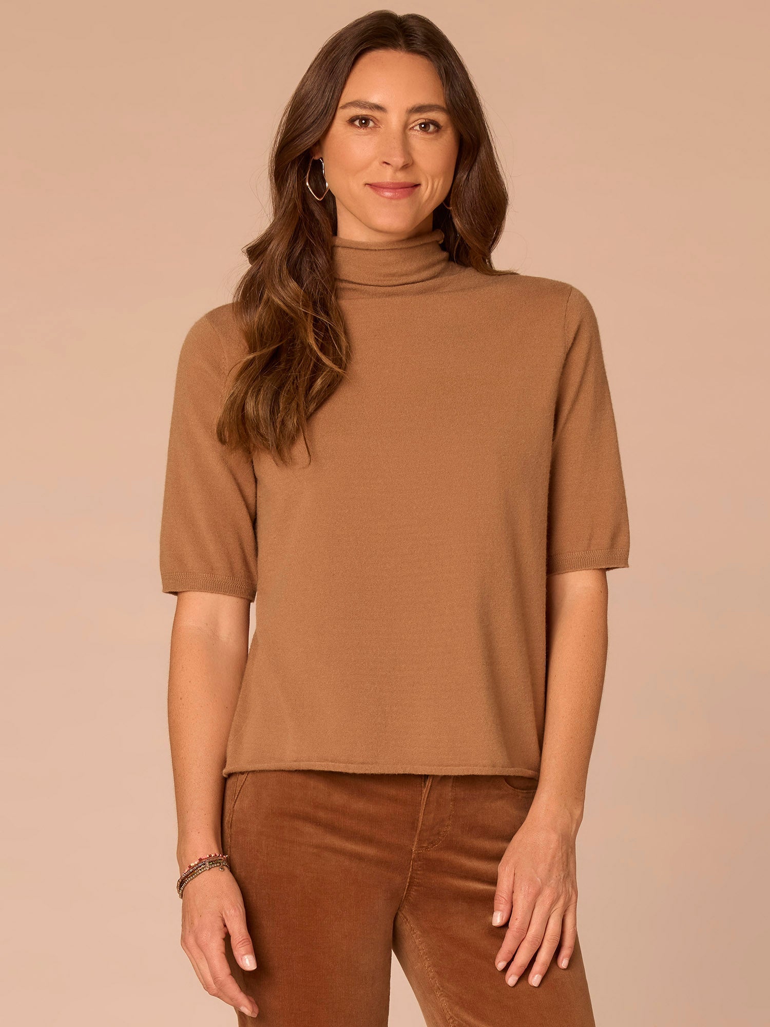 Above Elbow Sleeve Drape Mock Neck Curled Edge Petite Sweater