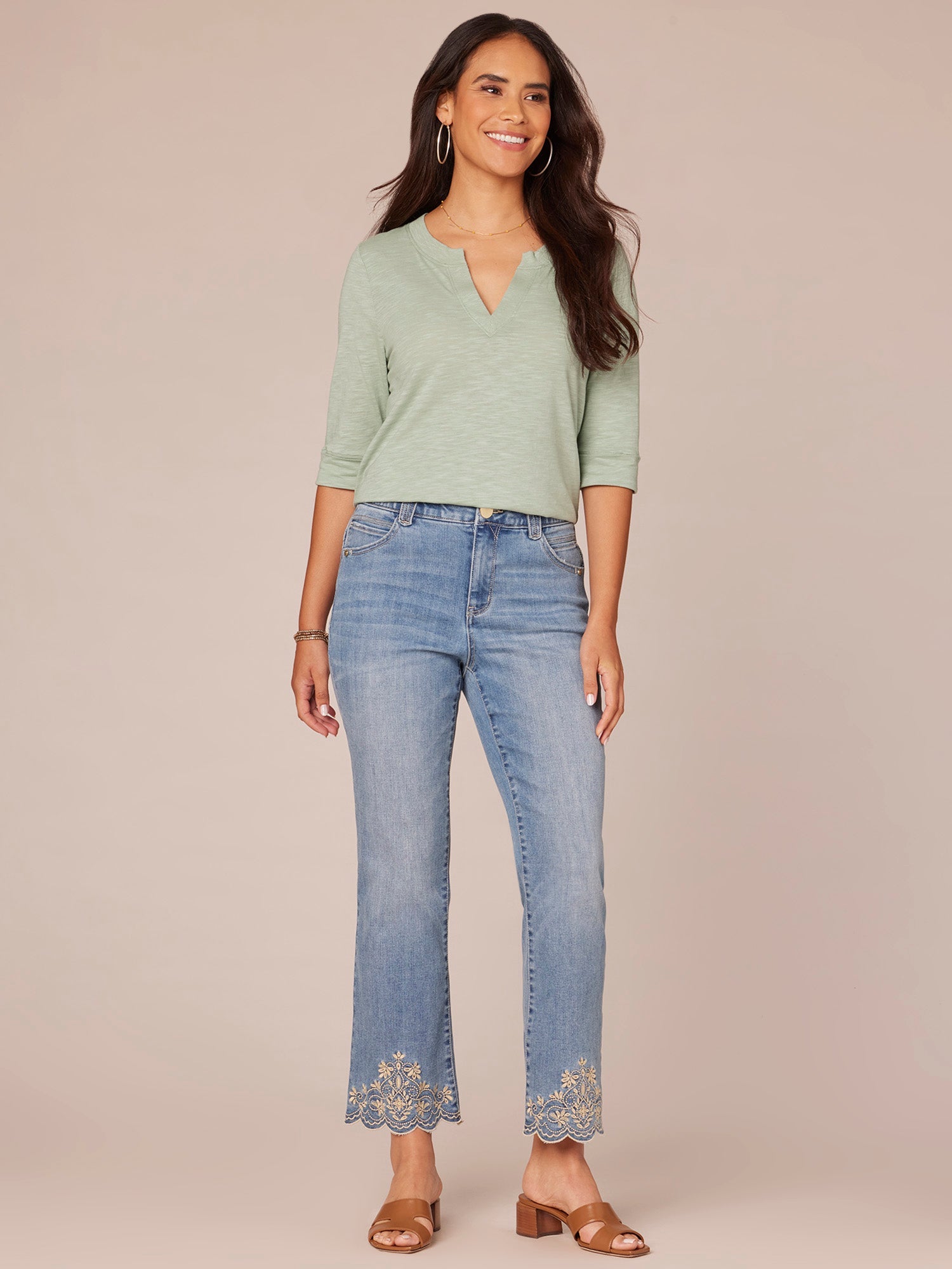 Elbow Roll Cuff Sleeve Split V Neck Surplus Hem Knit Top
