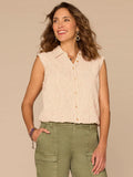 Cap Sleeve Collared Button Down Placket Spliced Stripe Woven Top