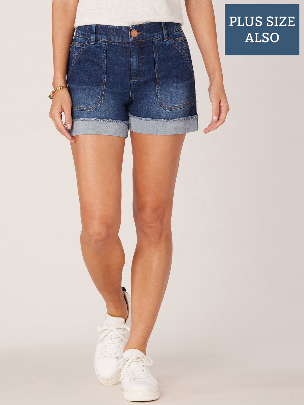 "Ab"solution Mid-Rise Roll Cuff Plus Size Shorts