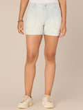 "Ab"solution High Rise Roll Cuff Petite Shorts with Angled Dart Seams