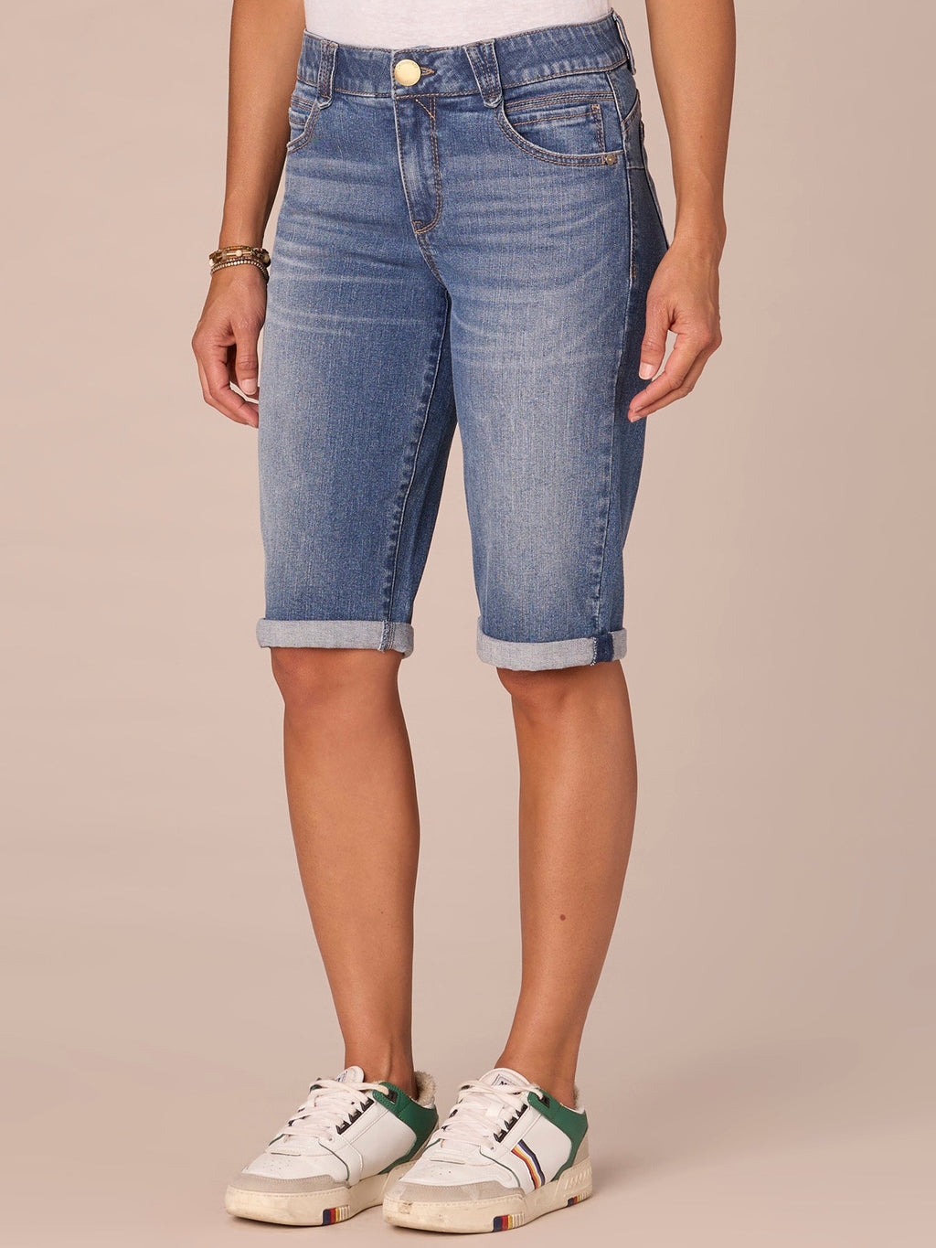 "Ab"solution Mid-Rise Bermuda Shorts with Angled Dart Seams