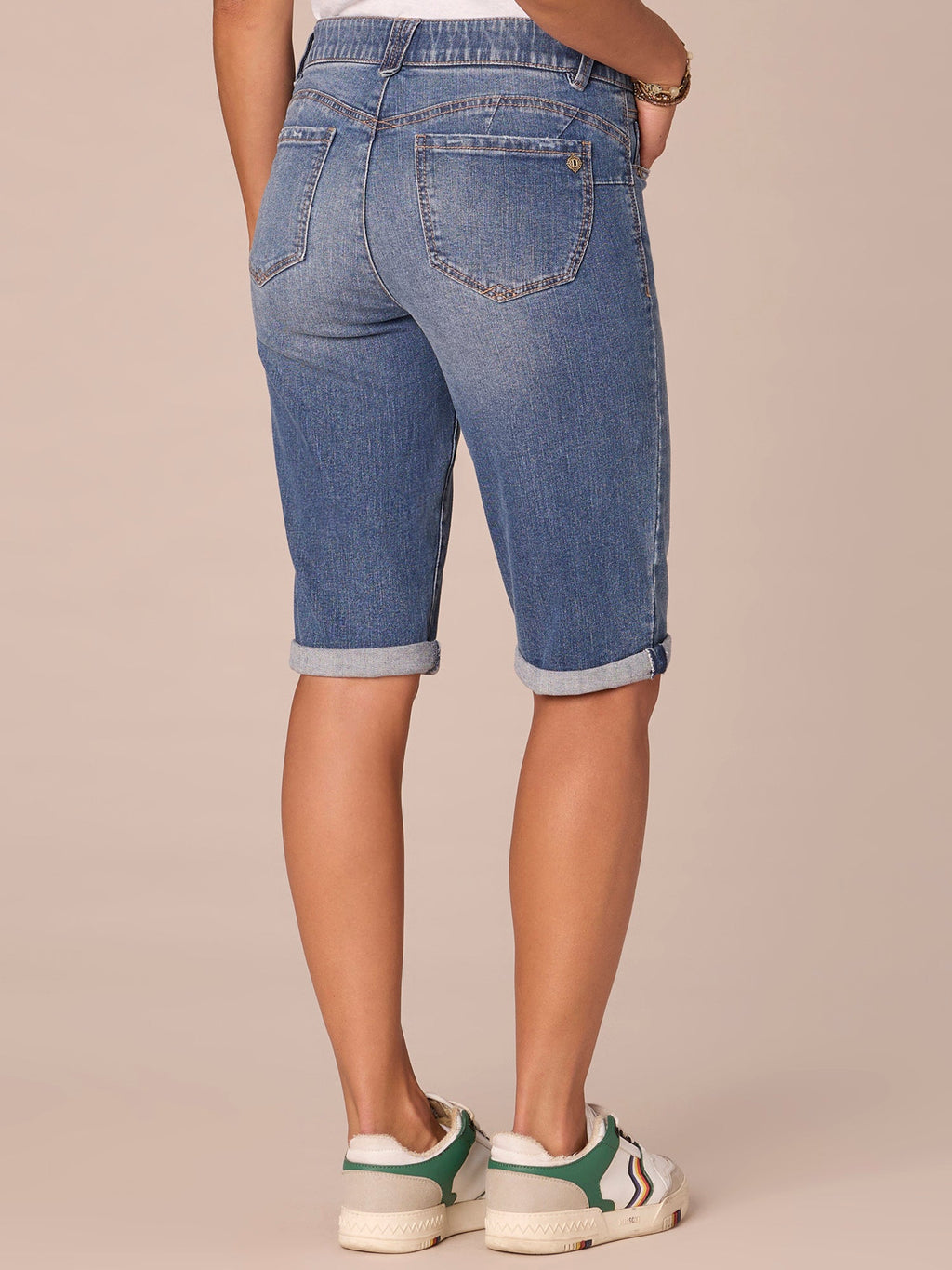 "Ab"solution Mid-Rise Bermuda Shorts with Angled Dart Seams